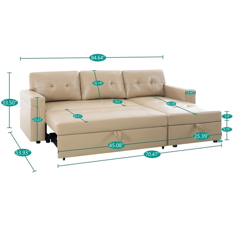 Umwandelbares Ecksofa mit ausziehbarem Schlafsofa, versteckter Stauraum-Recamiere, langlebige Beine,