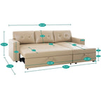 Umwandelbares Ecksofa mit ausziehbarem Schlafsofa, versteckter Stauraum-Recamiere, langlebige Beine,