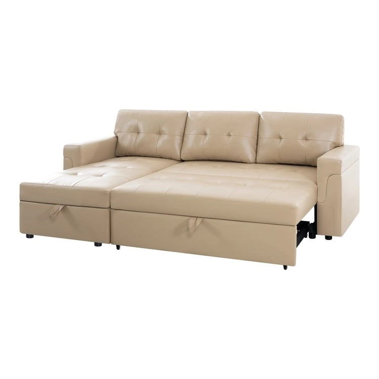 Umwandelbares Ecksofa mit ausziehbarem Schlafsofa, versteckter Stauraum-Recamiere, langlebige Beine,