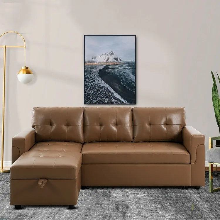 Umwandelbares Ecksofa mit ausziehbarem Schlafsofa, versteckter Stauraum-Recamiere, langlebige Beine,