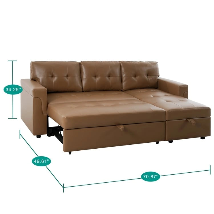 Umwandelbares Ecksofa mit ausziehbarem Schlafsofa, versteckter Stauraum-Recamiere, langlebige Beine,