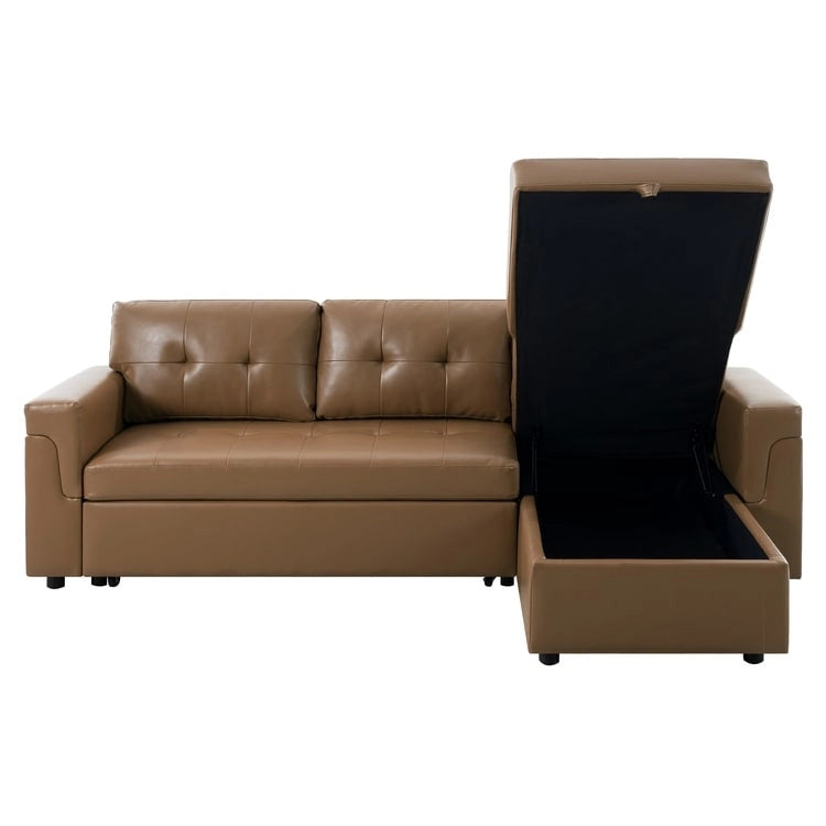 Umwandelbares Ecksofa mit ausziehbarem Schlafsofa, versteckter Stauraum-Recamiere, langlebige Beine,