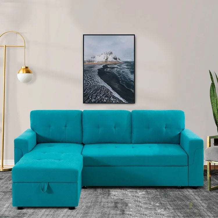 Umwandelbares Ecksofa mit ausziehbarem Schlafsofa, versteckter Stauraum-Recamiere, langlebige Beine,