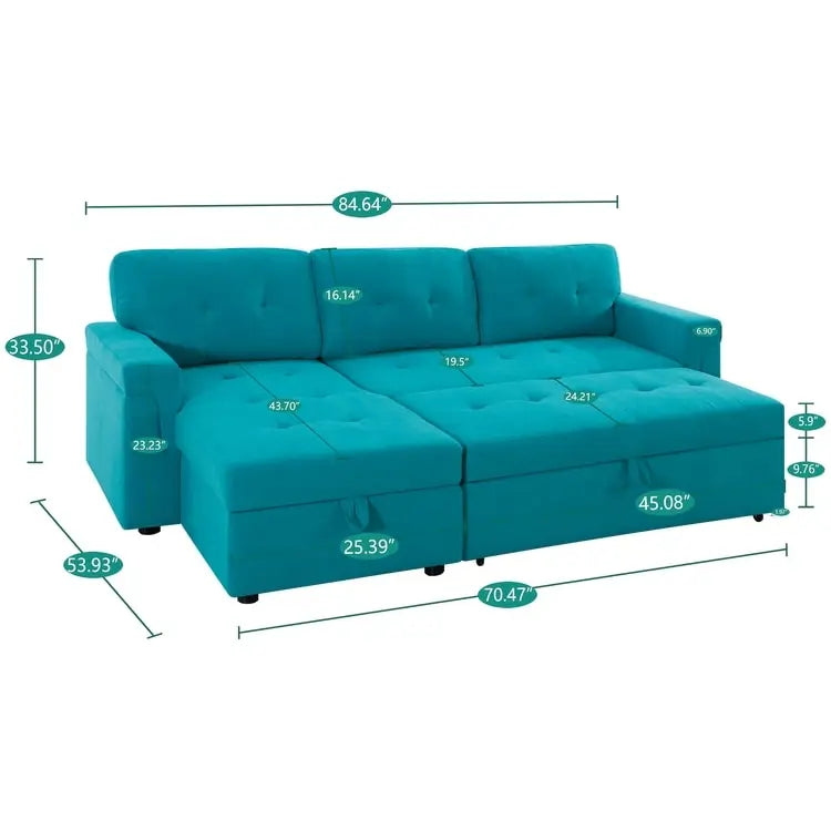 Umwandelbares Ecksofa mit ausziehbarem Schlafsofa, versteckter Stauraum-Recamiere, langlebige Beine,