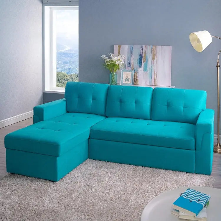 Umwandelbares Ecksofa mit ausziehbarem Schlafsofa, versteckter Stauraum-Recamiere, langlebige Beine,