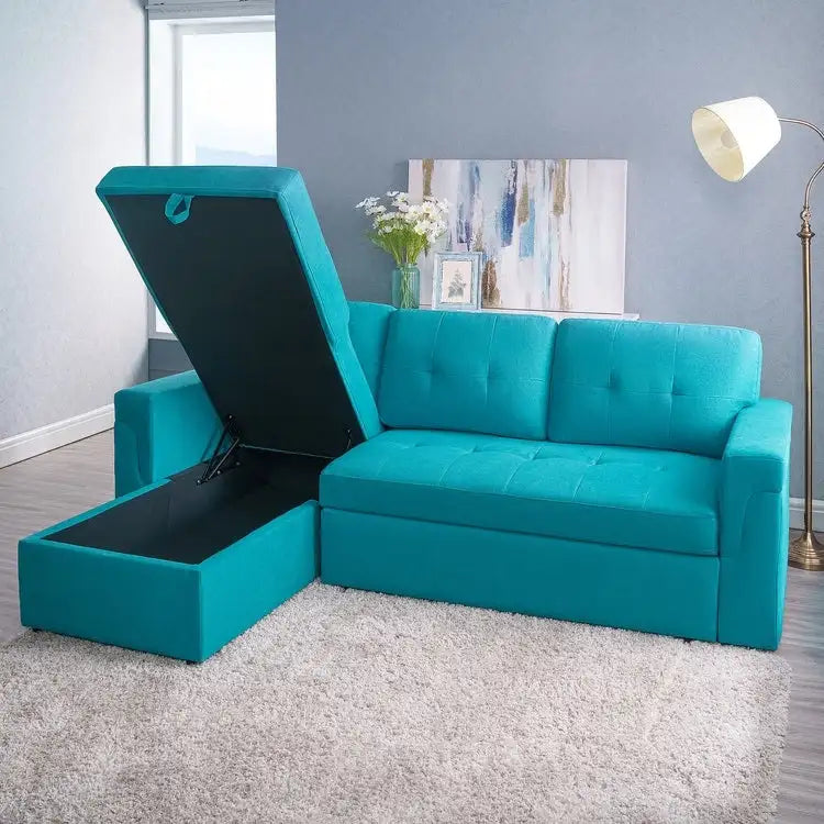 Umwandelbares Ecksofa mit ausziehbarem Schlafsofa, versteckter Stauraum-Recamiere, langlebige Beine,