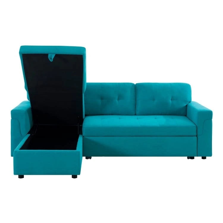 Umwandelbares Ecksofa mit ausziehbarem Schlafsofa, versteckter Stauraum-Recamiere, langlebige Beine,