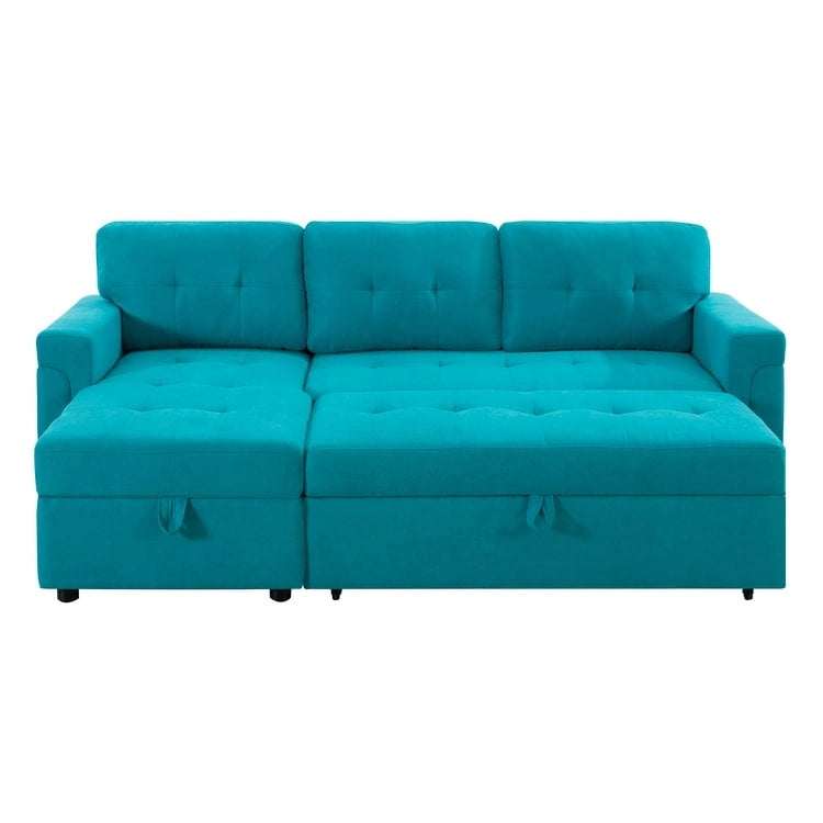 Umwandelbares Ecksofa mit ausziehbarem Schlafsofa, versteckter Stauraum-Recamiere, langlebige Beine,