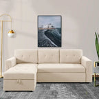 Umwandelbares Ecksofa mit ausziehbarem Schlafsofa, versteckter Stauraum-Recamiere, langlebige Beine,