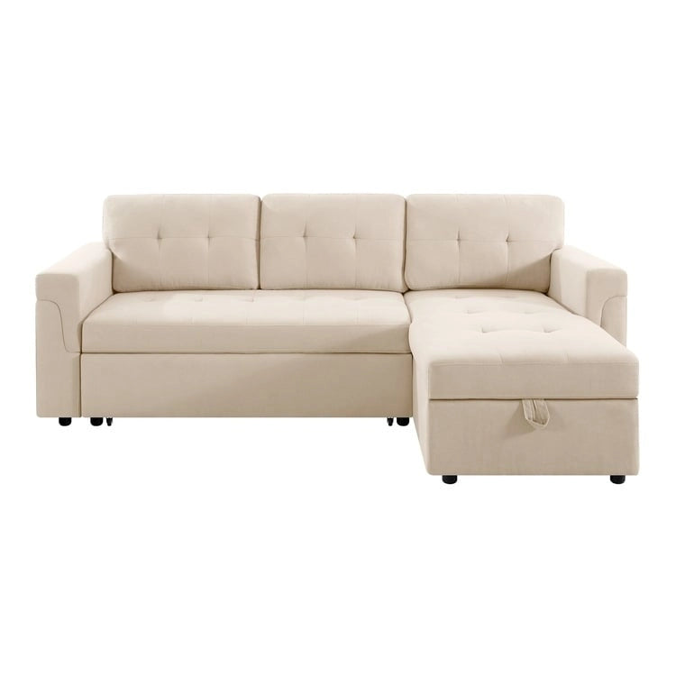 Umwandelbares Ecksofa mit ausziehbarem Schlafsofa, versteckter Stauraum-Recamiere, langlebige Beine,