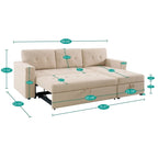 Umwandelbares Ecksofa mit ausziehbarem Schlafsofa, versteckter Stauraum-Recamiere, langlebige Beine,