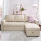 Umwandelbares Ecksofa mit ausziehbarem Schlafsofa, versteckter Stauraum-Recamiere, langlebige Beine,