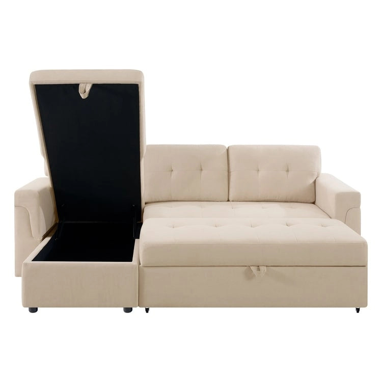 Umwandelbares Ecksofa mit ausziehbarem Schlafsofa, versteckter Stauraum-Recamiere, langlebige Beine,