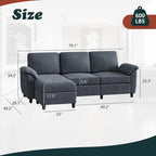 Futzca 79 Verwandlungssofa mit Chaiselongue, 3-Sitzer L-Form