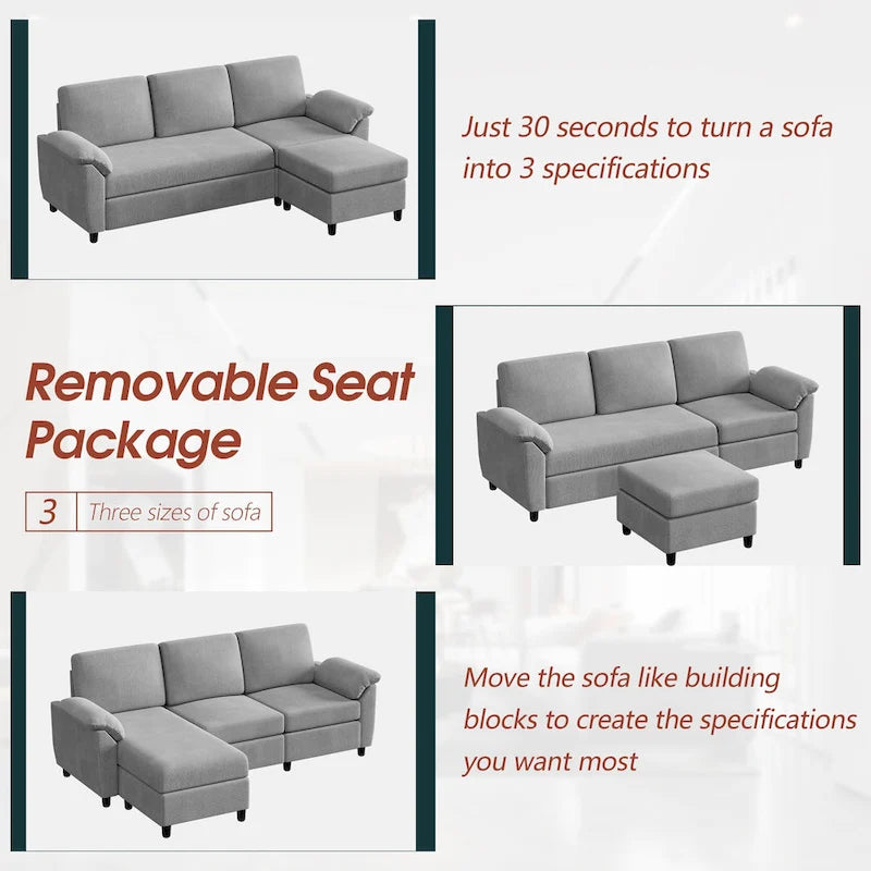 Futzca 79 Verwandlungssofa mit Chaiselongue, 3-Sitzer L-Form