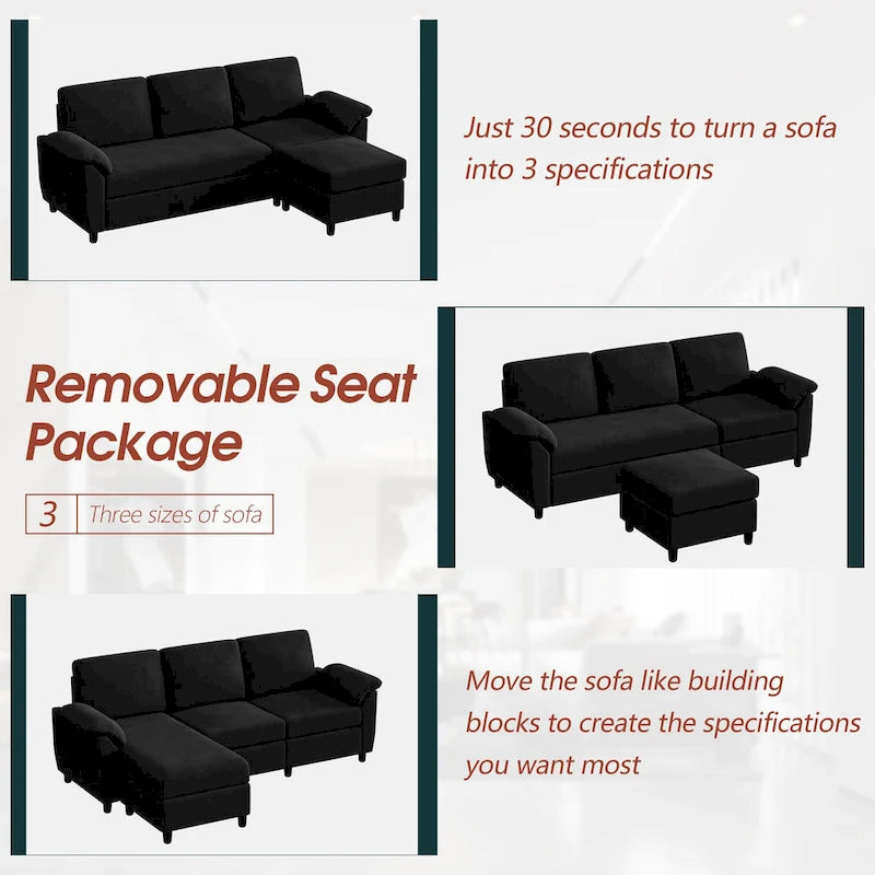 Futzca 79 Verwandlungssofa mit Chaiselongue, 3-Sitzer L-Form