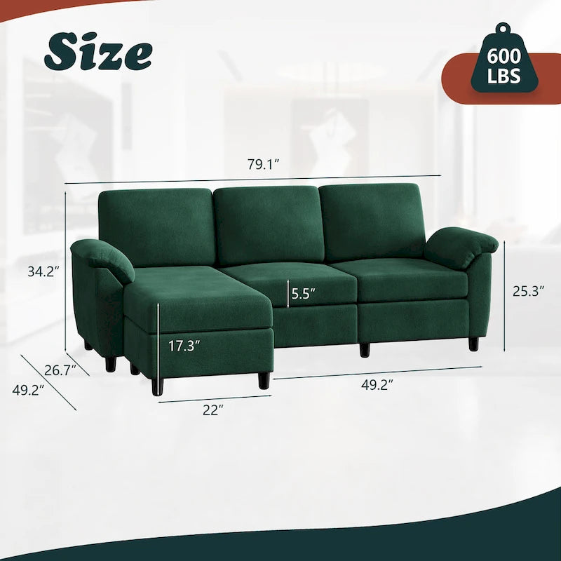 Futzca 79 Verwandlungssofa mit Chaiselongue, 3-Sitzer L-Form