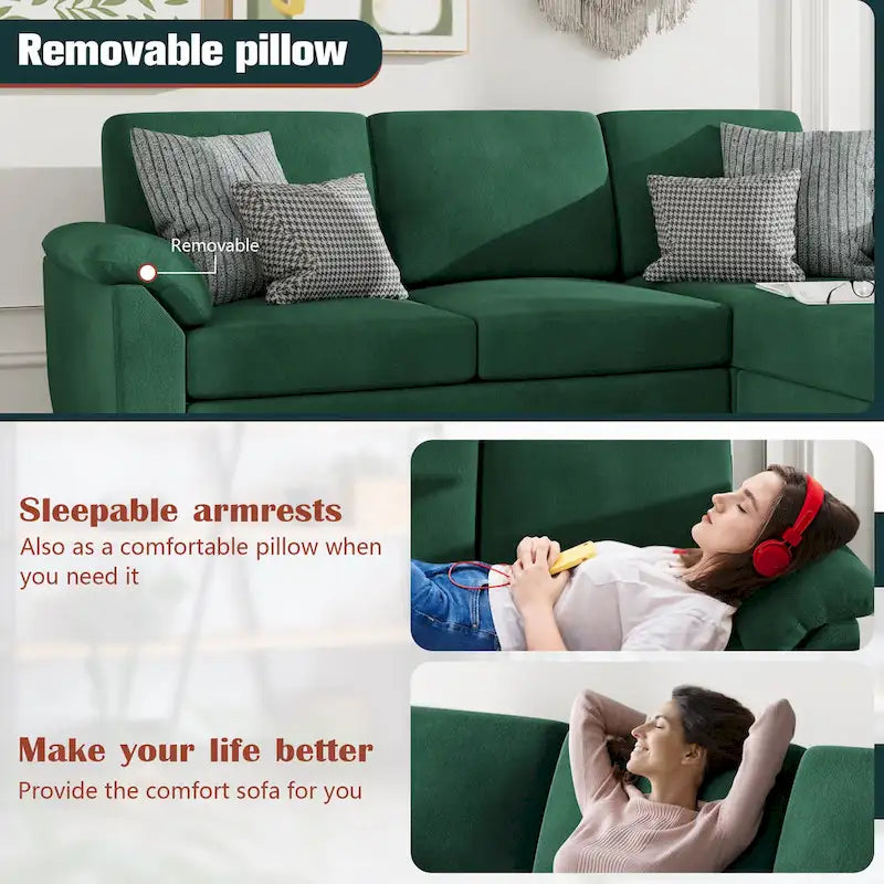 Futzca 79 Verwandlungssofa mit Chaiselongue, 3-Sitzer L-Form