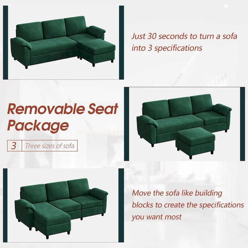 Futzca 79 Verwandlungssofa mit Chaiselongue, 3-Sitzer L-Form