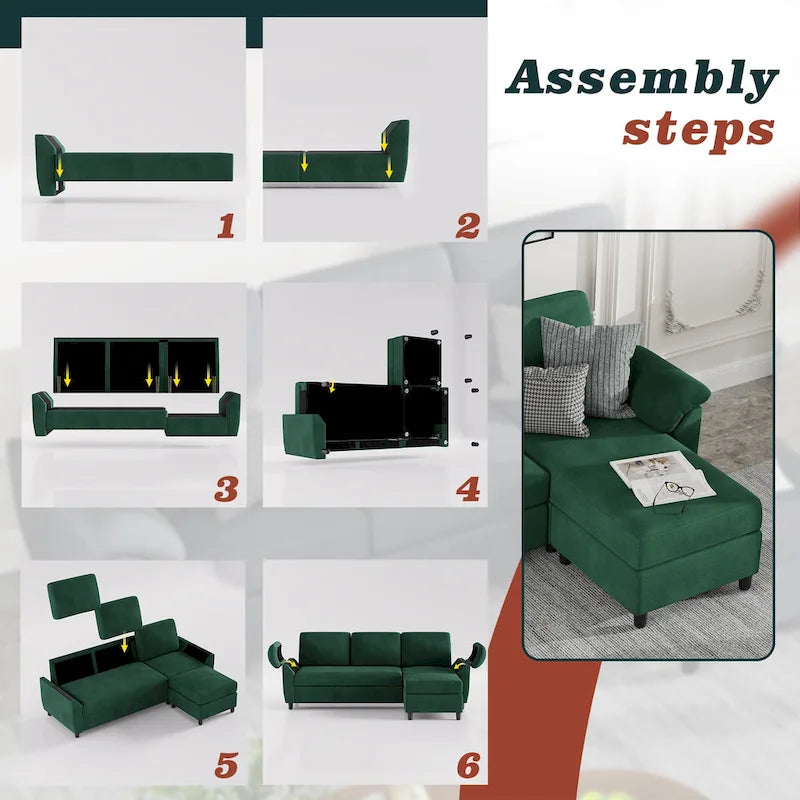 Futzca 79 Verwandlungssofa mit Chaiselongue, 3-Sitzer L-Form