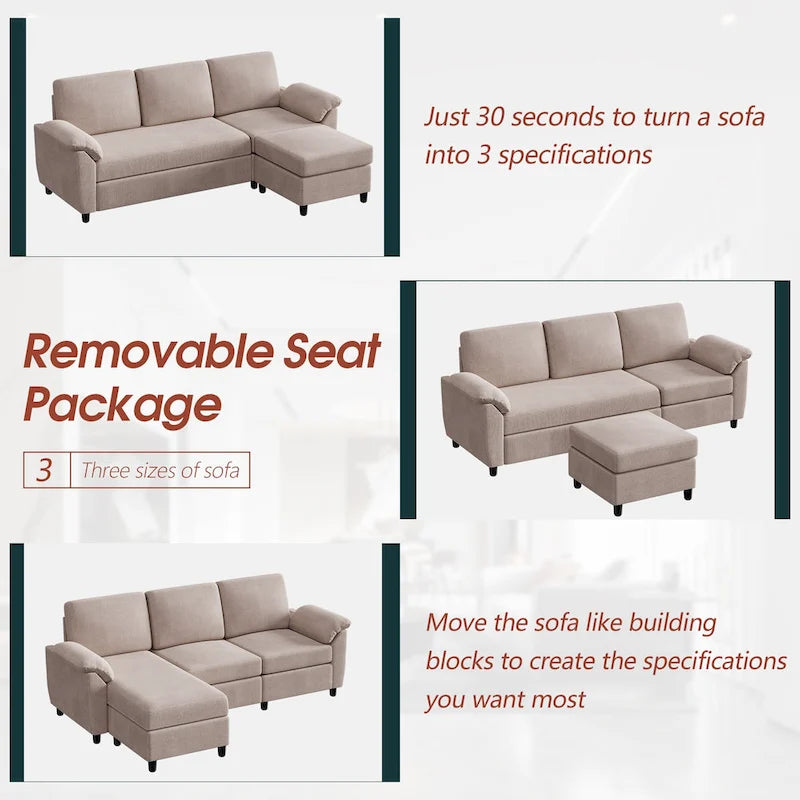 Futzca 79 Verwandlungssofa mit Chaiselongue, 3-Sitzer L-Form