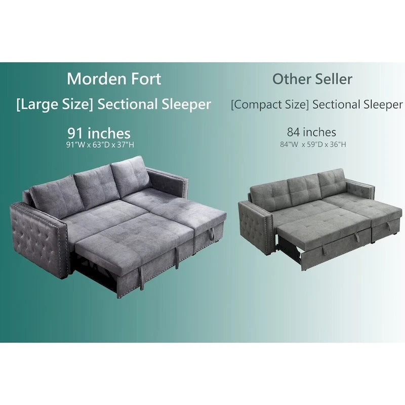 Modernes umwandelbares L-förmiges Schlafsofa mit Recamiere und Stauraum