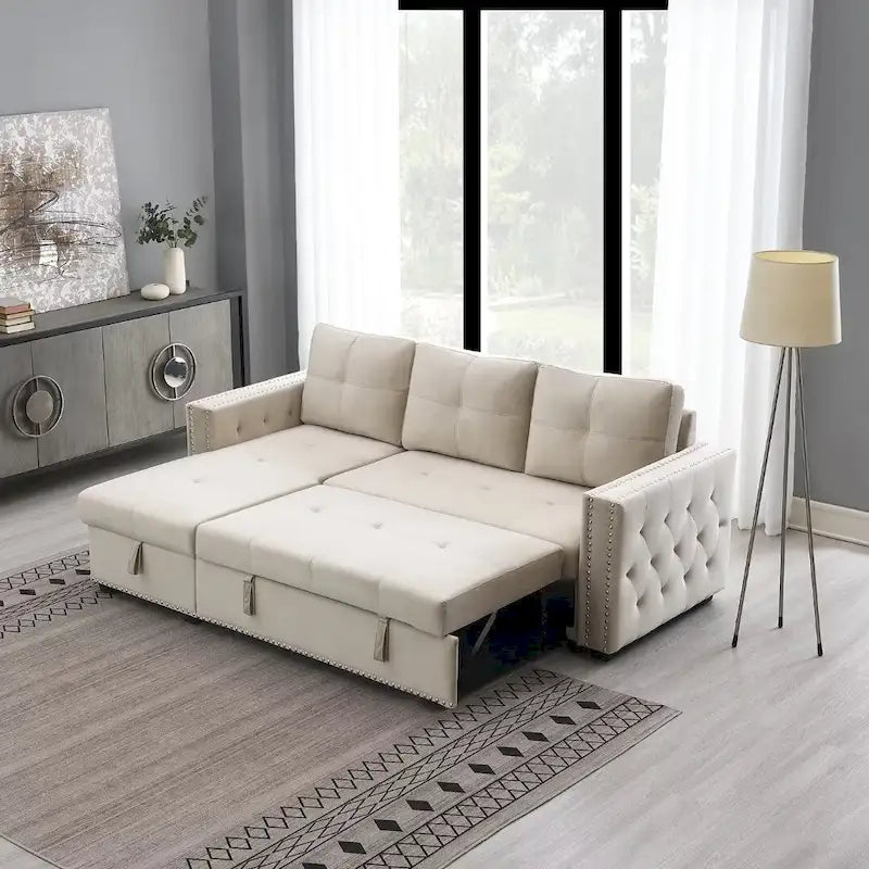 Modernes umwandelbares L-förmiges Schlafsofa mit Recamiere und Stauraum