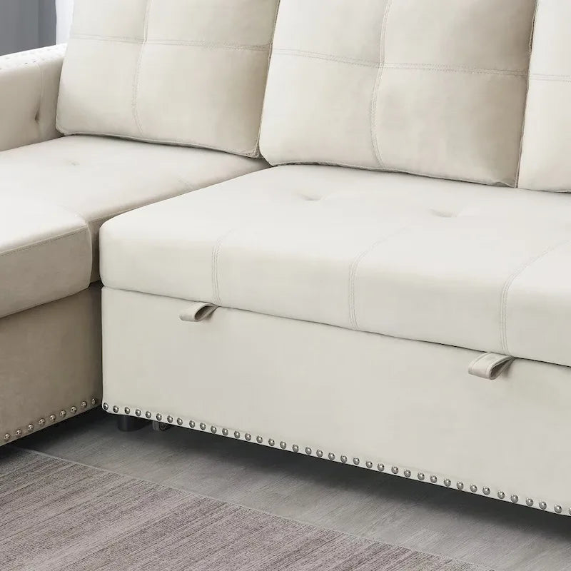 Modernes umwandelbares L-förmiges Schlafsofa mit Recamiere und Stauraum