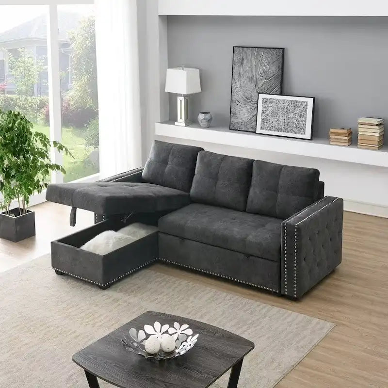 Modernes umwandelbares L-förmiges Schlafsofa mit Recamiere und Stauraum