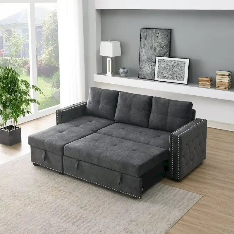 Modernes umwandelbares L-förmiges Schlafsofa mit Recamiere und Stauraum