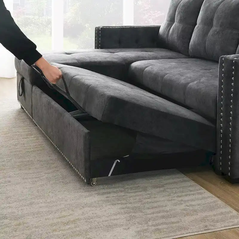 Modernes umwandelbares L-förmiges Schlafsofa mit Recamiere und Stauraum
