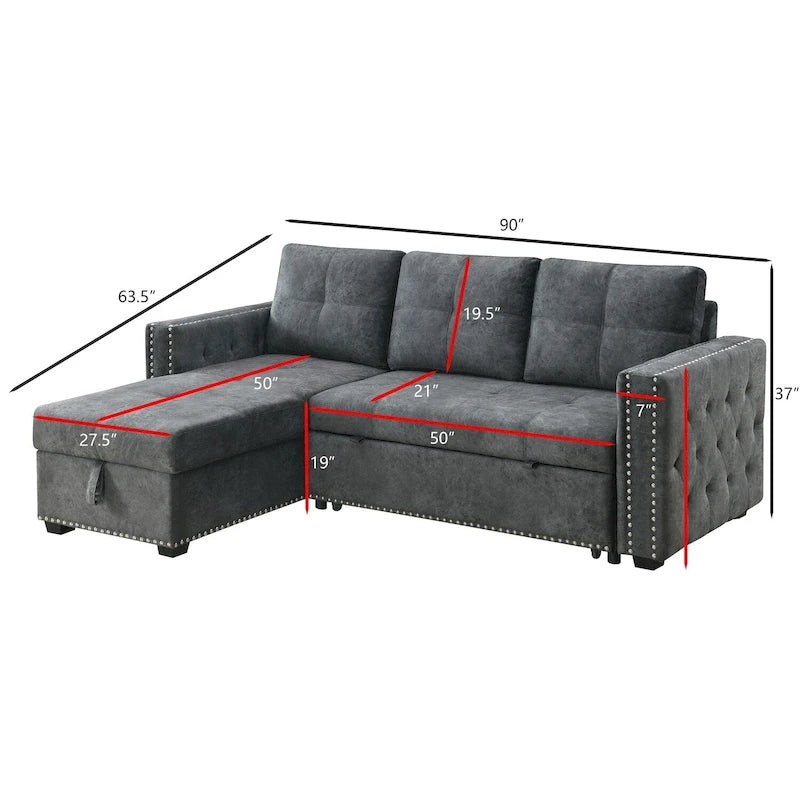 Modernes umwandelbares L-förmiges Schlafsofa mit Recamiere und Stauraum
