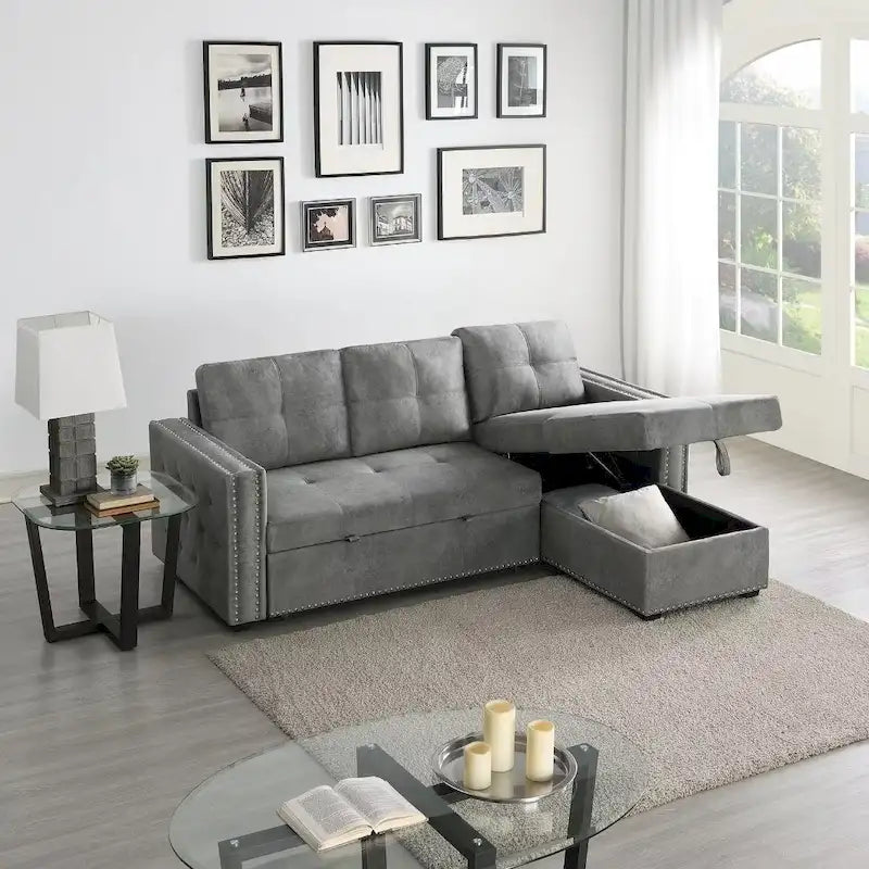 Modernes umwandelbares L-förmiges Schlafsofa mit Recamiere und Stauraum