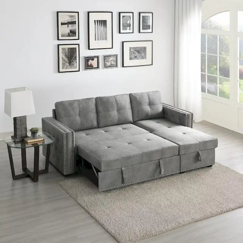 Modernes umwandelbares L-förmiges Schlafsofa mit Recamiere und Stauraum