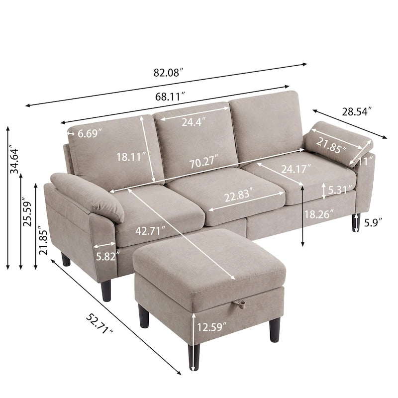 Jarenie 79.72 L-förmiges Sofa mit Stauraum-Ottomane für Wohnzimmer