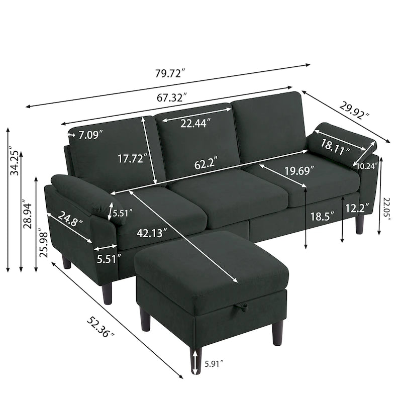Jarenie 79.72 L-förmiges Sofa mit Stauraum-Ottomane für Wohnzimmer