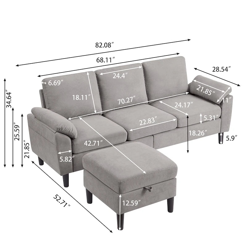 Jarenie 79.72 L-förmiges Sofa mit Stauraum-Ottomane für Wohnzimmer