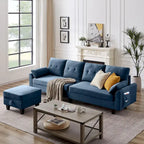 Modulares Ecksofa L-förmig mit Chaiselongue, Stauraum-Ottomane und Seitentaschen für das Wohnzimmer