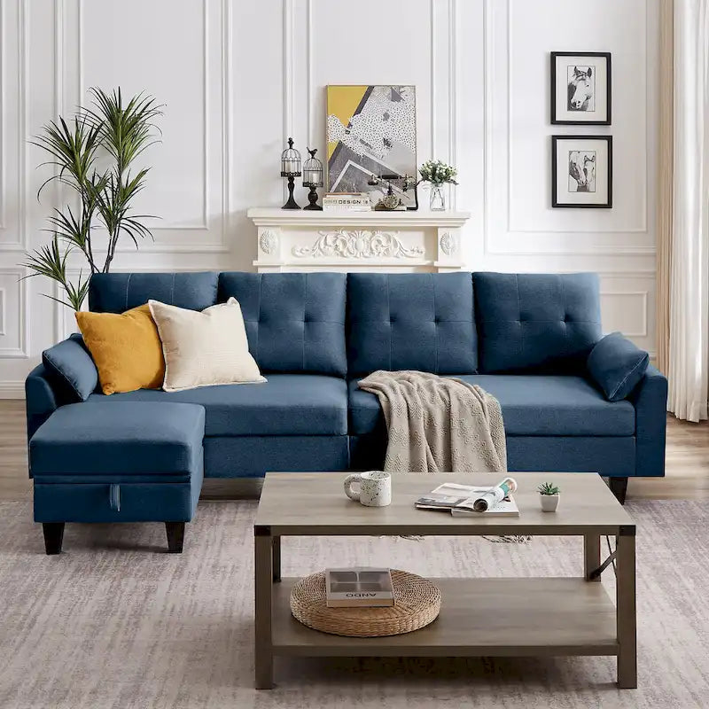 Modulares Ecksofa L-förmig mit Chaiselongue, Stauraum-Ottomane und Seitentaschen für das Wohnzimmer