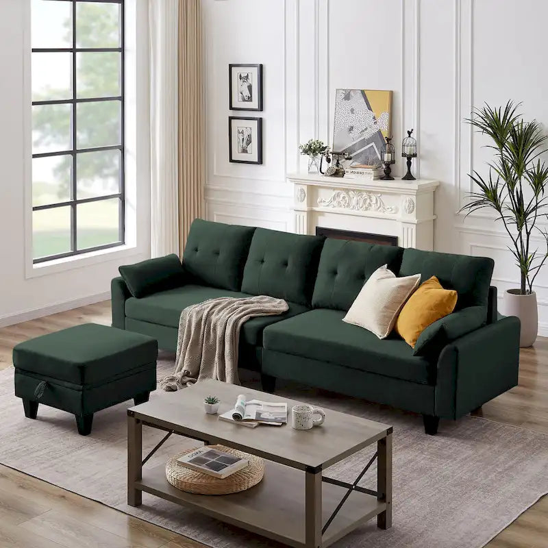 Modulares Ecksofa L-förmig mit Chaiselongue, Stauraum-Ottomane und Seitentaschen für das Wohnzimmer
