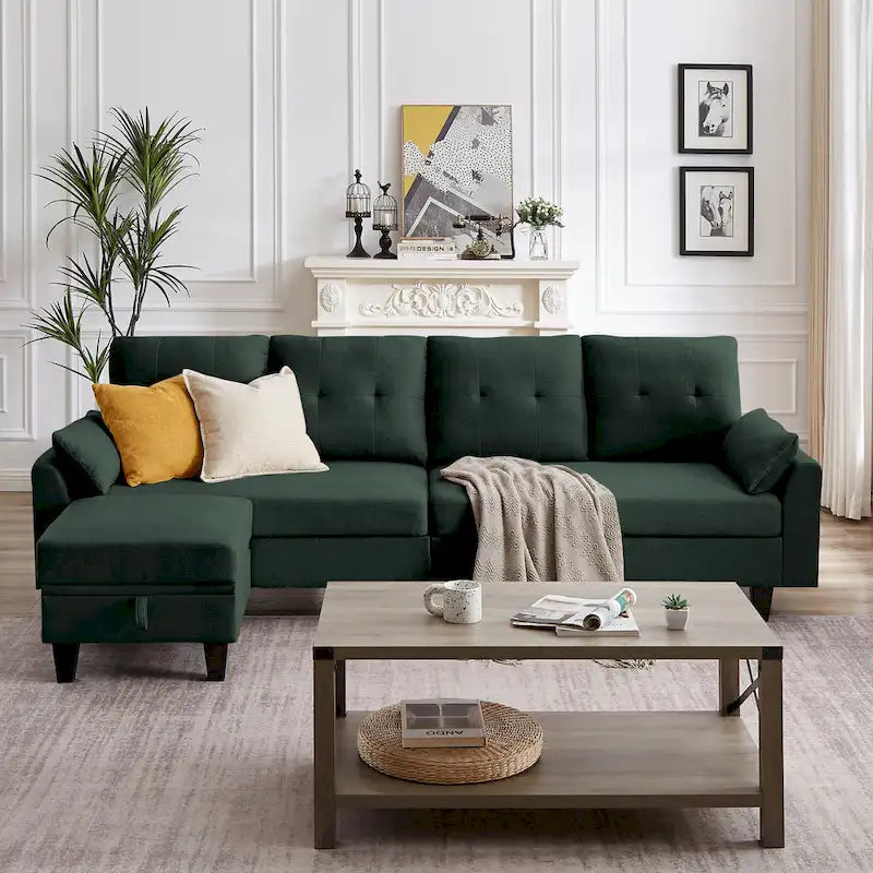 Modulares Ecksofa L-förmig mit Chaiselongue, Stauraum-Ottomane und Seitentaschen für das Wohnzimmer
