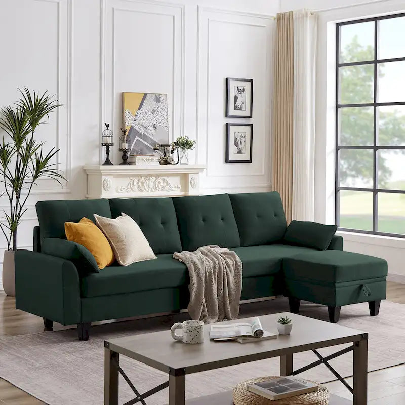 Modulares Ecksofa L-förmig mit Chaiselongue, Stauraum-Ottomane und Seitentaschen für das Wohnzimmer