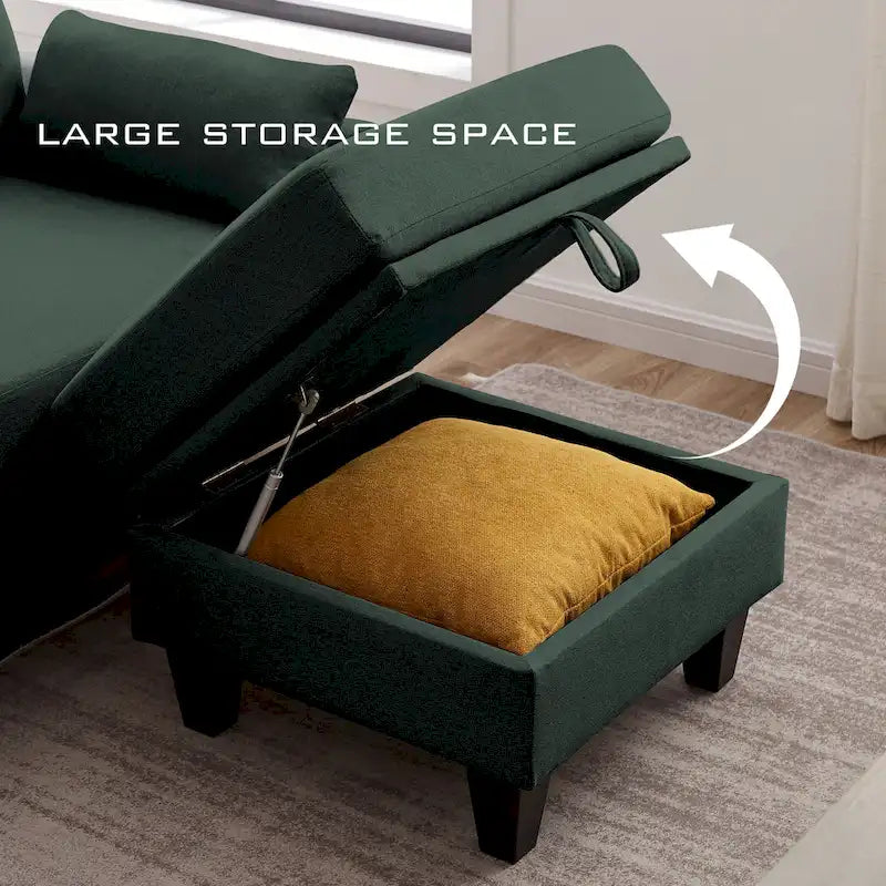 Modulares Ecksofa L-förmig mit Chaiselongue, Stauraum-Ottomane und Seitentaschen für das Wohnzimmer