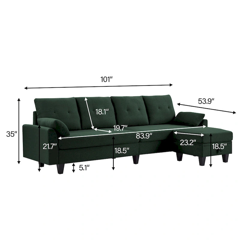 Modulares Ecksofa L-förmig mit Chaiselongue, Stauraum-Ottomane und Seitentaschen für das Wohnzimmer