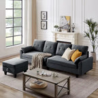 Modulares Ecksofa L-förmig mit Chaiselongue, Stauraum-Ottomane und Seitentaschen für das Wohnzimmer