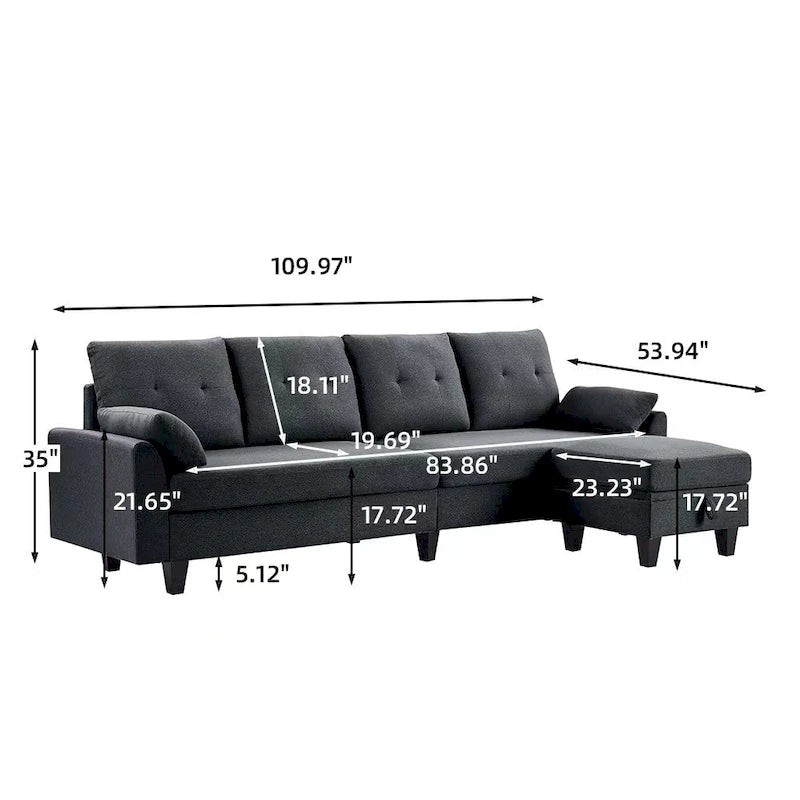 Modulares Ecksofa L-förmig mit Chaiselongue, Stauraum-Ottomane und Seitentaschen für das Wohnzimmer