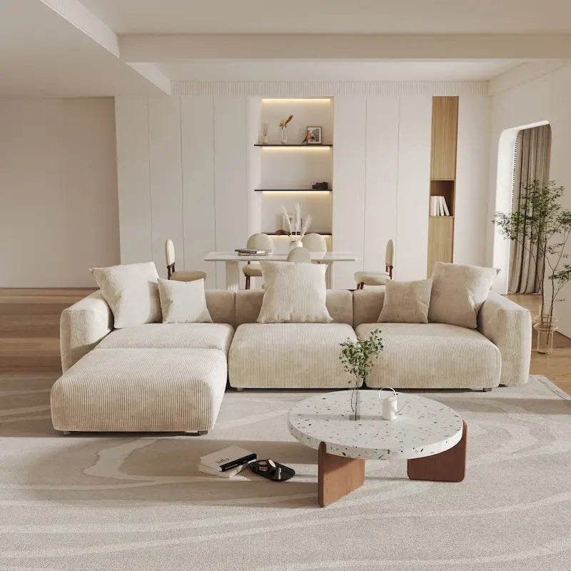 141,73  Cord-Sofa, groß, umkehrbar, modular, L-Form mit Ottomane und Kissen