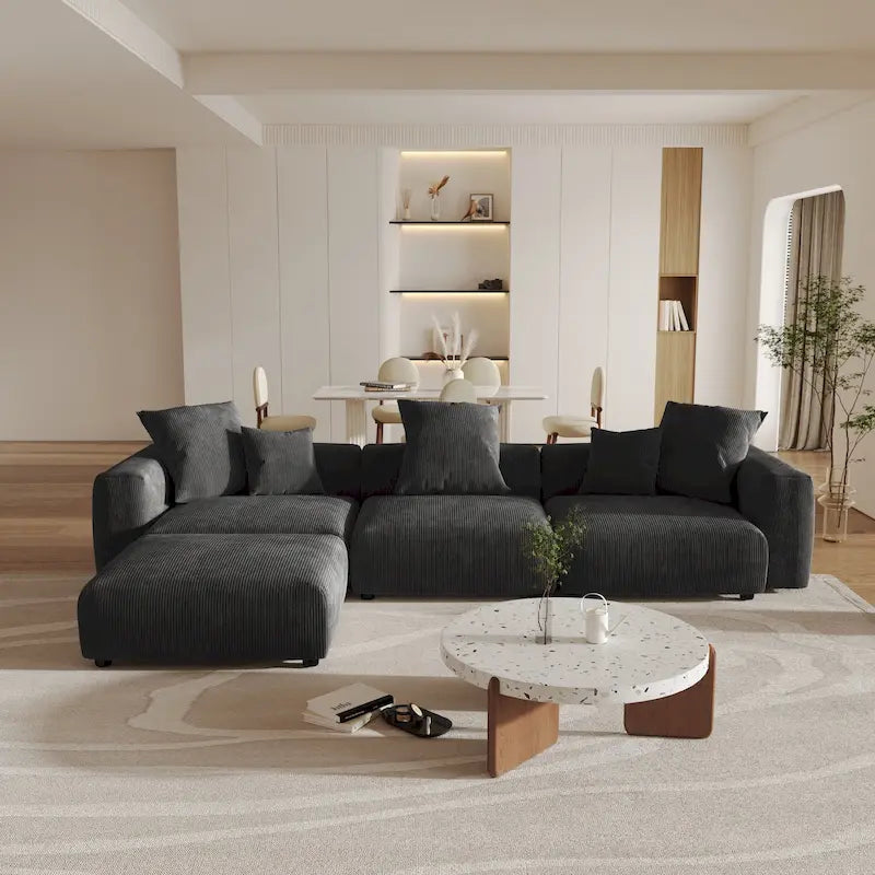 141,73  Cord-Sofa, groß, umkehrbar, modular, L-Form mit Ottomane und Kissen