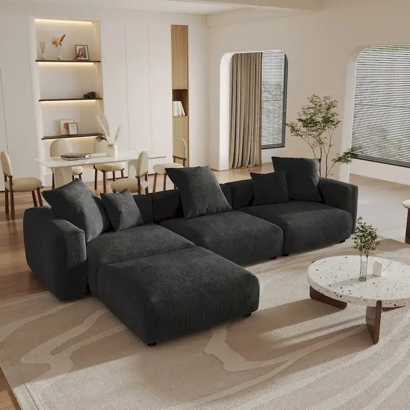 141,73  Cord-Sofa, groß, umkehrbar, modular, L-Form mit Ottomane und Kissen