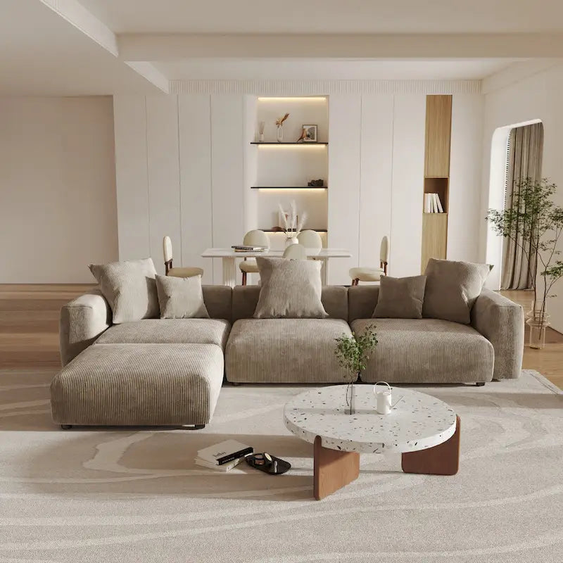 141,73  Cord-Sofa, groß, umkehrbar, modular, L-Form mit Ottomane und Kissen